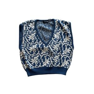 90's Vintage women's sweater vest  blue white chunky‎ Catalina wool medium